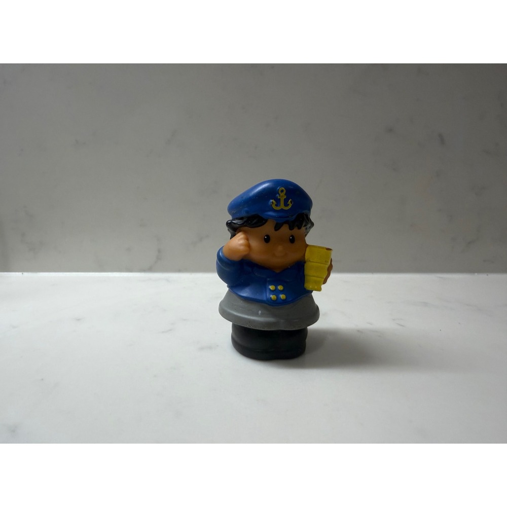 Fisher Price Little People Captain Figure Blue Uniform Anchor Hat Telescope Toy